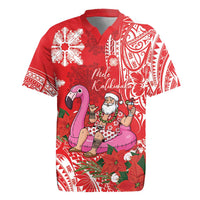 Personalized Hawaii Christmas Rugby Jersey Mele Kalikimaka Chilling Shaka Santa Flamingo - Polynesian Pride