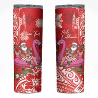 Personalized Hawaii Christmas Skinny Tumbler Mele Kalikimaka Chilling Shaka Santa Flamingo - Polynesian Pride