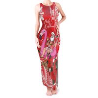Personalized Hawaii Christmas Tank Maxi Dress Mele Kalikimaka Chilling Shaka Santa Flamingo - Polynesian Pride