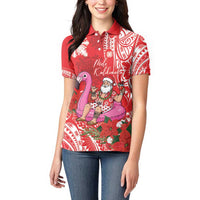 Personalized Hawaii Christmas Women Polo Shirt Mele Kalikimaka Chilling Shaka Santa Flamingo - Polynesian Pride