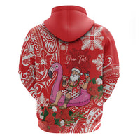 Personalized Hawaii Christmas Zip Hoodie Mele Kalikimaka Chilling Shaka Santa Flamingo - Polynesian Pride