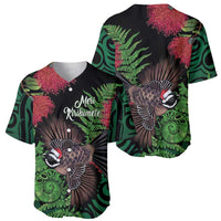 Meri Kirihimete New Zealand Baseball Jersey Piwakawaka Koru Fern Mix Pohutukawa - Polynesian Pride