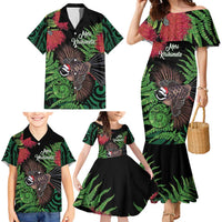 Meri Kirihimete New Zealand Family Matching Mermaid Dress and Hawaiian Shirt Piwakawaka Koru Fern Mix Pohutukawa - Polynesian Pride