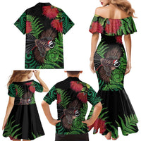 Meri Kirihimete New Zealand Family Matching Mermaid Dress and Hawaiian Shirt Piwakawaka Koru Fern Mix Pohutukawa - Polynesian Pride