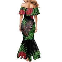 Meri Kirihimete New Zealand Family Matching Mermaid Dress and Hawaiian Shirt Piwakawaka Koru Fern Mix Pohutukawa - Polynesian Pride