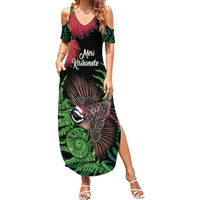 Meri Kirihimete New Zealand Family Matching Summer Maxi Dress and Hawaiian Shirt Piwakawaka Koru Fern Mix Pohutukawa - Polynesian Pride