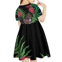 Meri Kirihimete New Zealand Kid Short Sleeve Dress Piwakawaka Koru Fern Mix Pohutukawa - Polynesian Pride