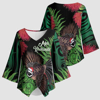 Meri Kirihimete New Zealand Kimono Sleeve Blouse Piwakawaka Koru Fern Mix Pohutukawa - Polynesian Pride