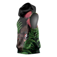 Meri Kirihimete New Zealand Sleeveless Hoodie Piwakawaka Koru Fern Mix Pohutukawa - Polynesian Pride