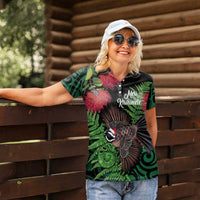 Meri Kirihimete New Zealand Women Polo Shirt Piwakawaka Koru Fern Mix Pohutukawa - Polynesian Pride