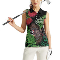 Meri Kirihimete New Zealand Women Sleeveless Polo Shirt Piwakawaka Koru Fern Mix Pohutukawa - Polynesian Pride