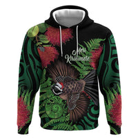 Meri Kirihimete New Zealand Zip Hoodie Piwakawaka Koru Fern Mix Pohutukawa - Polynesian Pride