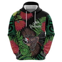 Meri Kirihimete New Zealand Zip Hoodie Piwakawaka Koru Fern Mix Pohutukawa - Polynesian Pride