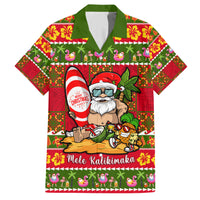Personalised Hawaii Surfing Santa Christmas Family Matching Short Sleeve Bodycon Dress and Hawaiian Shirt Tropical Pineapple Mele Kalikimaka Quilt Pattern LT14 Dad's Shirt - Short Sleeve Red - Polynesian Pride