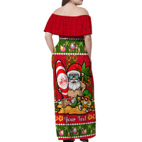Personalised Hawaii Surfing Santa Christmas Off Shoulder Maxi Dress Tropical Pineapple Mele Kalikimaka Quilt Pattern LT14 - Polynesian Pride