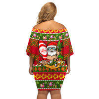 Personalised Hawaii Surfing Santa Christmas Off Shoulder Short Dress Tropical Pineapple Mele Kalikimaka Quilt Pattern LT14 - Polynesian Pride