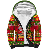 Personalised Hawaii Surfing Santa Christmas Sherpa Hoodie Tropical Pineapple Mele Kalikimaka Quilt Pattern LT14 Unisex Red - Polynesian Pride