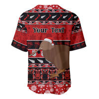 Personalised New Zealand Christmas Baseball Jersey Aotearoa Kiwi Meri Kirihimete Red Version LT14 - Polynesian Pride