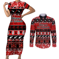 Personalised New Zealand Christmas Couples Matching Short Sleeve Bodycon Dress and Long Sleeve Button Shirt Aotearoa Kiwi Meri Kirihimete Red Version LT14 Red - Polynesian Pride