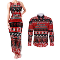 Personalised New Zealand Christmas Couples Matching Tank Maxi Dress and Long Sleeve Button Shirt Aotearoa Kiwi Meri Kirihimete Red Version LT14 Red - Polynesian Pride