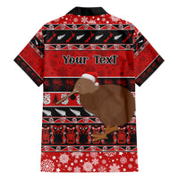 Personalised New Zealand Christmas Family Matching Off Shoulder Long Sleeve Dress and Hawaiian Shirt Aotearoa Kiwi Meri Kirihimete Red Version LT14 - Polynesian Pride