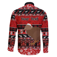 Personalised New Zealand Christmas Family Matching Off Shoulder Long Sleeve Dress and Hawaiian Shirt Aotearoa Kiwi Meri Kirihimete Red Version LT14 - Polynesian Pride