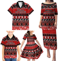 Personalised New Zealand Christmas Family Matching Puletasi Dress and Hawaiian Shirt Aotearoa Kiwi Meri Kirihimete Red Version LT14 - Polynesian Pride