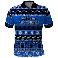 Personalised New Zealand Christmas Polo Shirt Aotearoa Kiwi Meri Kirihimete Blue Version LT14 Blue - Polynesian Pride