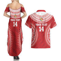 Custom Tonga Mate Maa Couples Matching Summer Maxi Dress and Hawaiian Shirt Go Champions Tongan Ngatu - Red