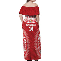 Custom Tonga Mate Maa Off Shoulder Maxi Dress Go Champions Tongan Ngatu - Red