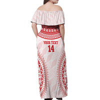 Custom Tonga Mate Maa Off Shoulder Maxi Dress Go Champions Tongan Ngatu - White