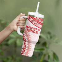 Personalised Tonga Mate Maa Tumbler With Handle Go Champions Tongan Ngatu - White