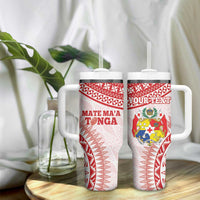Personalised Tonga Mate Maa Tumbler With Handle Go Champions Tongan Ngatu - White