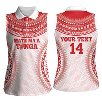 Custom Tonga Mate Maa Women Sleeveless Polo Shirt Go Champions Tongan Ngatu - White