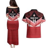 Custom Mate Maa Tonga XIII Couples Matching Puletasi and Hawaiian Shirt Tongan Kupesi Ngatu - Rugby Style