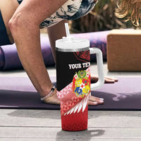 Personalised Mate Maa Tonga XIII Tumbler With Handle Tongan Kupesi Ngatu - Rugby Style