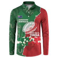 Custom Tonga And Australia Rugby Button Sweatshirt Mate Maa Tongan Ngatu Mix Kangaroos Aboriginal