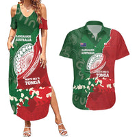 Custom Tonga And Australia Rugby Couples Matching Summer Maxi Dress and Hawaiian Shirt Mate Maa Tongan Ngatu Mix Kangaroos Aboriginal