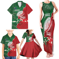 Custom Tonga And Australia Rugby Family Matching Tank Maxi Dress and Hawaiian Shirt Mate Maa Tongan Ngatu Mix Kangaroos Aboriginal