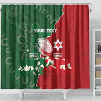 Custom Tonga And Australia Rugby Shower Curtain Mate Maa Tongan Ngatu Mix Kangaroos Aboriginal