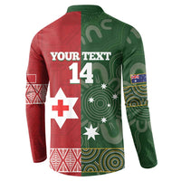 Custom Mate Maa Tonga And Kangaroo Australia Button Sweatshirt Tongan Kupesi Mix Aboriginal Art