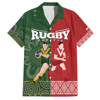 Custom Mate Maa Tonga And Kangaroo Australia Family Matching Tank Maxi Dress and Hawaiian Shirt Tongan Kupesi Mix Aboriginal Art LT14 Dad's Shirt - Short Sleeve Green - Polynesian Pride