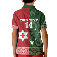 Custom Mate Maa Tonga And Kangaroo Australia Kid Polo Shirt Tongan Kupesi Mix Aboriginal Art LT14 - Polynesian Pride