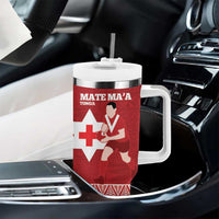 Personalised Mate Maa Tonga And Kangaroo Australia Tumbler With Handle Tongan Kupesi Mix Aboriginal Art