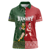 Custom Mate Maa Tonga And Kangaroo Australia Women Polo Shirt Tongan Kupesi Mix Aboriginal Art LT14 Female Green - Polynesian Pride