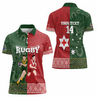 Custom Mate Maa Tonga And Kangaroo Australia Women Polo Shirt Tongan Kupesi Mix Aboriginal Art LT14 - Polynesian Pride