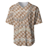 Brown Aloha Hawaii Shell Lei Baseball Jersey Palaka Hebrew Cone Honey Cowrie Elegant Curves - Polynesian Pride