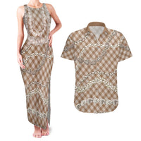 Brown Aloha Hawaii Shell Lei Couples Matching Tank Maxi Dress and Hawaiian Shirt Palaka Hebrew Cone Honey Cowrie Elegant Curves LT14 Brown - Polynesian Pride