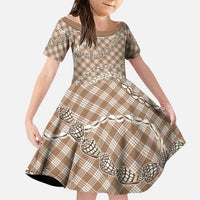 Brown Aloha Hawaii Shell Lei Family Matching Mermaid Dress and Hawaiian Shirt Palaka Hebrew Cone Honey Cowrie Elegant Curves LT14 Daughter's Dress Brown - Polynesian Pride