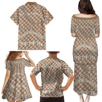 Brown Aloha Hawaii Shell Lei Family Matching Puletasi and Hawaiian Shirt Palaka Hebrew Cone Honey Cowrie Elegant Curves - Polynesian Pride